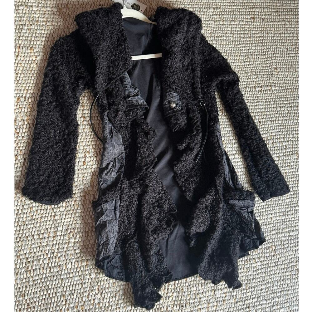 VTG Zone Bleue Paris NWT Black Ruffle Cardigan Jacket Whimsigoth Fairycore XS/S